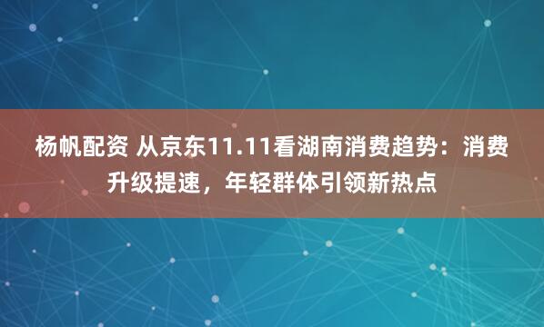 杨帆配资 从京东11.11看湖南消费趋势：消费升级提速，年轻群体引领新热点