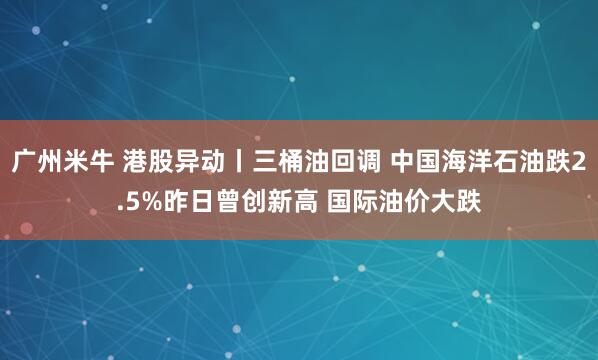 广州米牛 港股异动丨三桶油回调 中国海洋石油跌2.5%昨日曾创新高 国际油价大跌