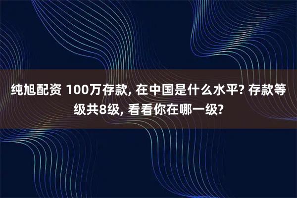 纯旭配资 100万存款, 在中国是什么水平? 存款等级共8级, 看看你在哪一级?
